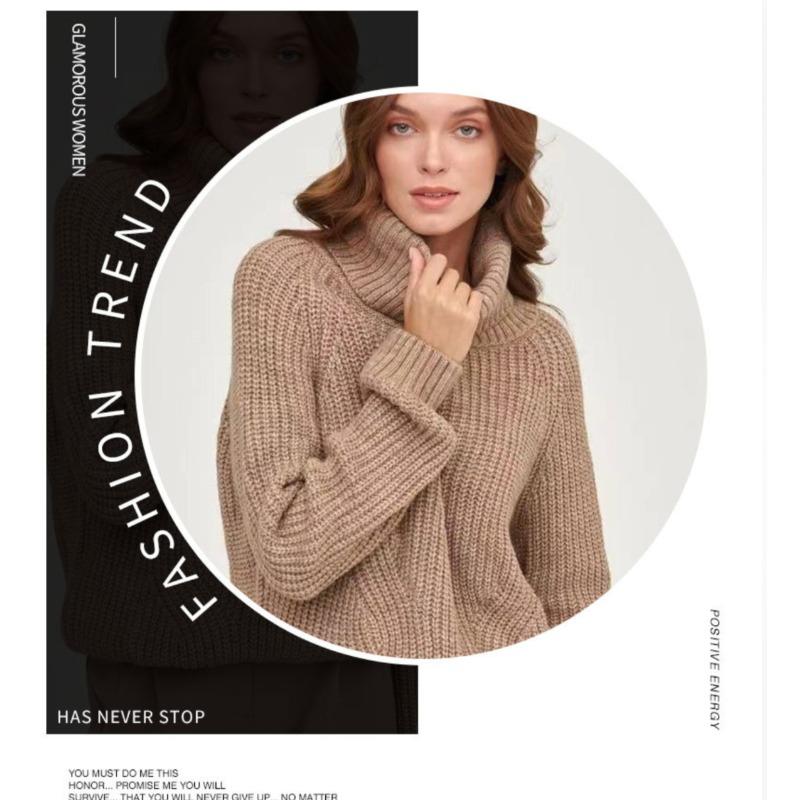 High Neck Sweater, Women's Knitted Loose New Style, High Neck Thickened Autumn and Winter Sweater, High Neck Solid Color Casual Medium Long Sweater