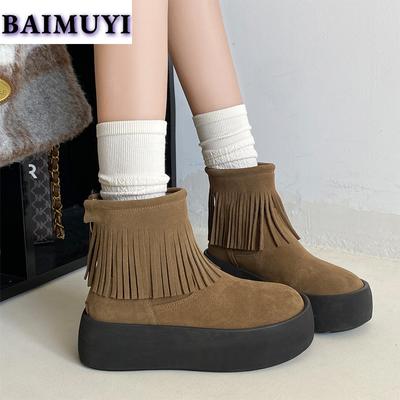 Ботильоны на плоской подошве с бахромой на платформе женские замшевые туфли 2025 года трендовые дизайнерские повседневные прогулочные ботинки челси зимние женские ботинки