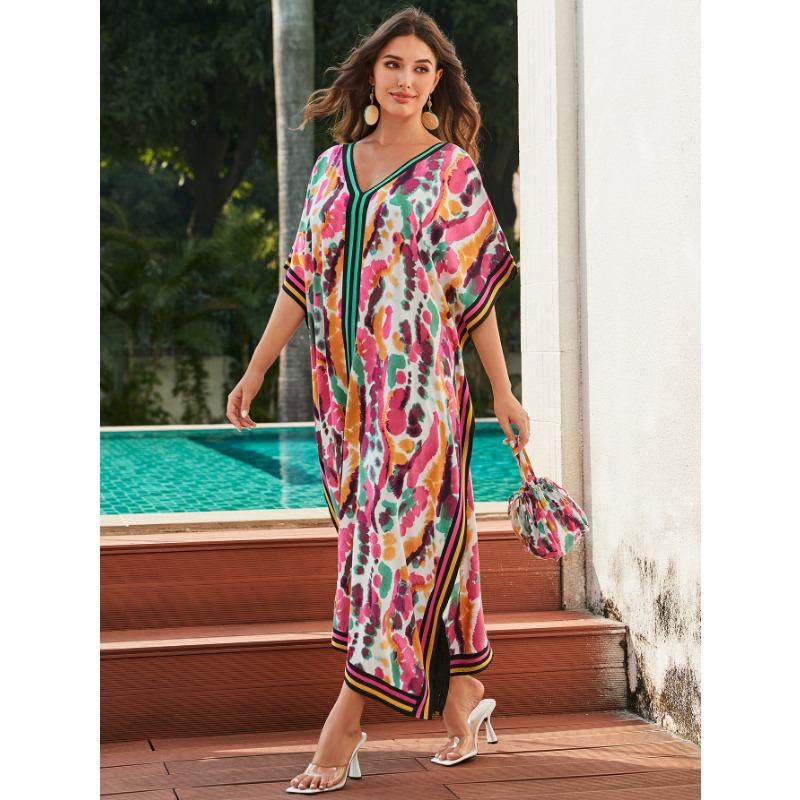 Женская мода лето весна леопардовый принт рукава 1/2 V-образный вырез свободная талия повседневные платья