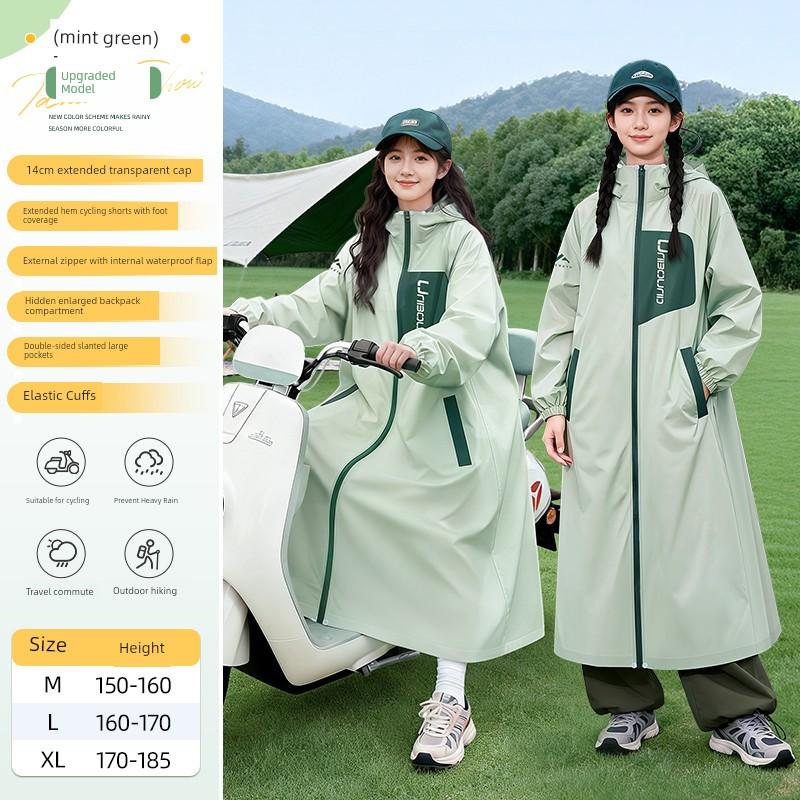 Raincoat for Female Students on Electric Bikes, Single-Person Long Style, Full-Body Storm-Proof, Adult Outerwear, Separate for Person and Vehicle