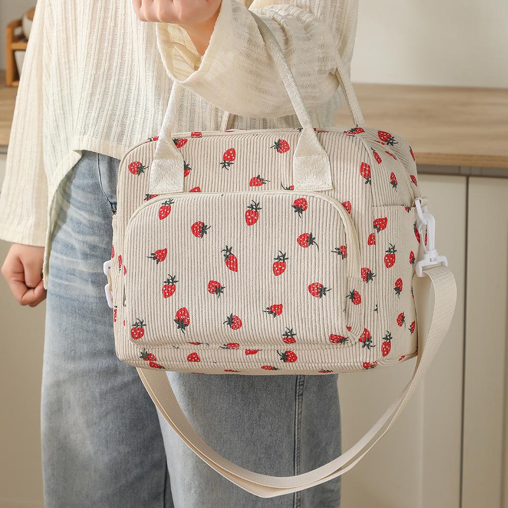 New lunch box bag for office workers corduroy insulated hand-held bento bag high appearance level lunch bag