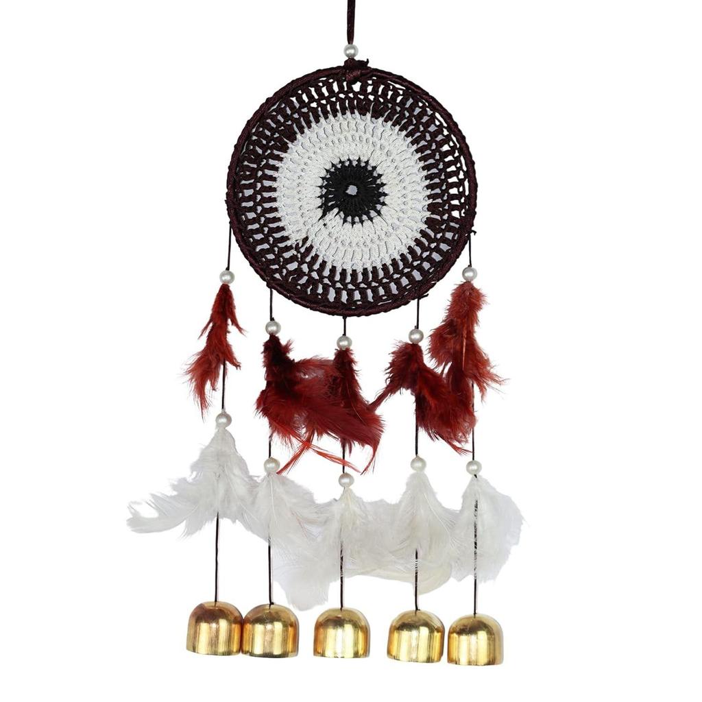 Metal, Bell, Feather, Bead, Thread Wind Chime Dream Catcher for Wall Decor, Bedroom, Balcony, Garden, Kids Room (30 Cm X 13 Cm) Small (Multi)