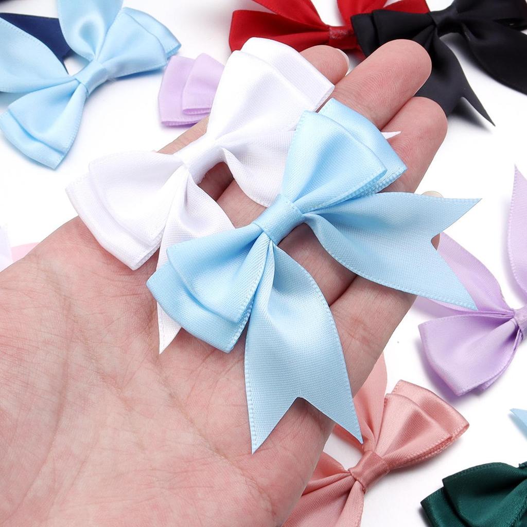 10Pcs Beige Purple Polyester Ribbon Bows Double Deck Bow Patch DIY Gift Clothes Decoration