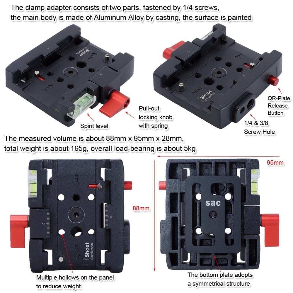 iShoot Camera Quick Release Plate Converter Clamp Adapter for Manfrotto Gitzo ACE Series 50mm Plates to Sachtler Tripod Fluid Heads FSB-6T/8T/10T/DV8