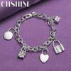 CHSHINE 925 Sterling Silver Square Heart Round Lock Pendant Bracelet For Women Fashion Charm Jewelry