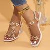 Женские сандалии 2024 года, летние, ПВХ, с кристаллами и цветком, на толстом каблуке, с открытым носком и ремешком сзади, эластичные, элегантные, модные туфли для женщин