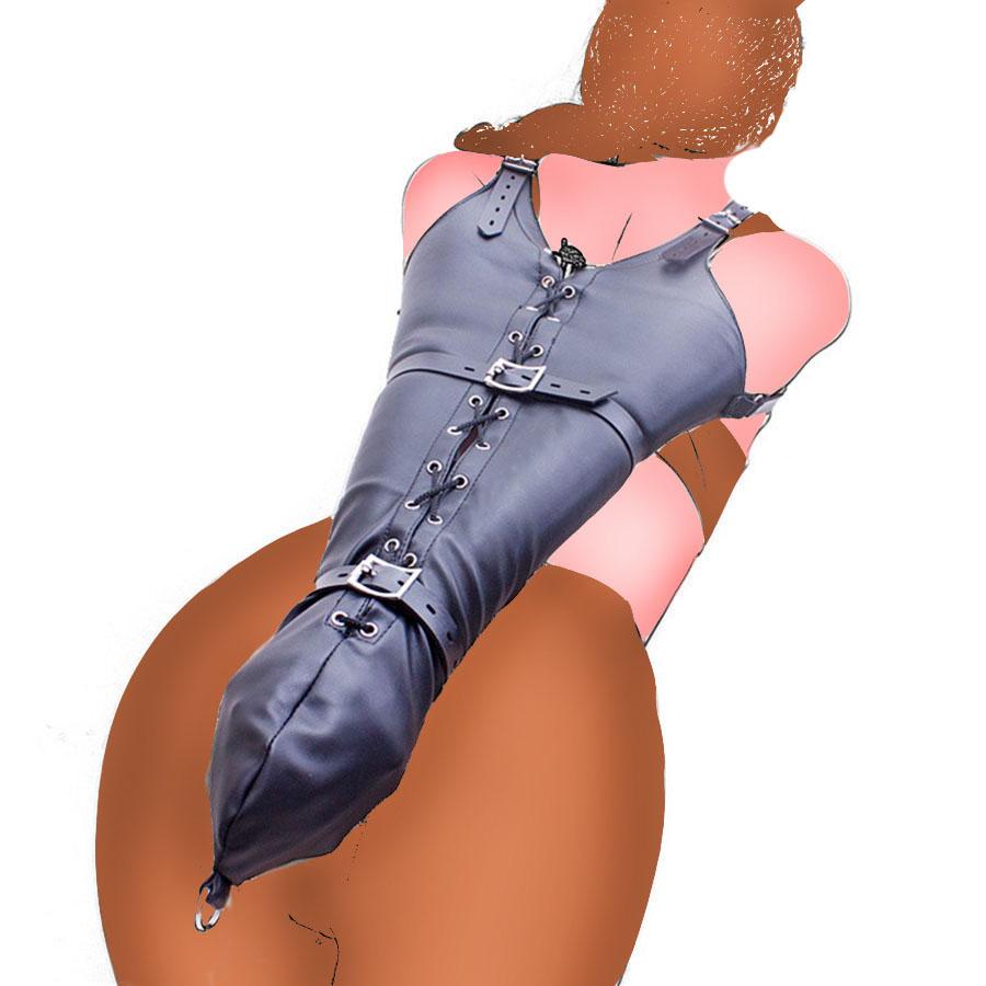 BDSM Bondage Leg/Arm Binder,Behind Back Straight Jacket,SM Leather Armbinder Restraint Slave Lockable Glove With Shoulder