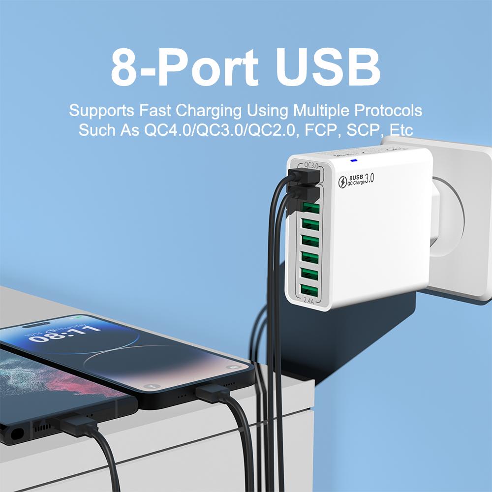 QC 3.0 8 Port Fast Charging USB Charger EU US KR Wall Quick Charge Plug For Phone Adapter For iPhone 15 14 Xiaomi Samsung