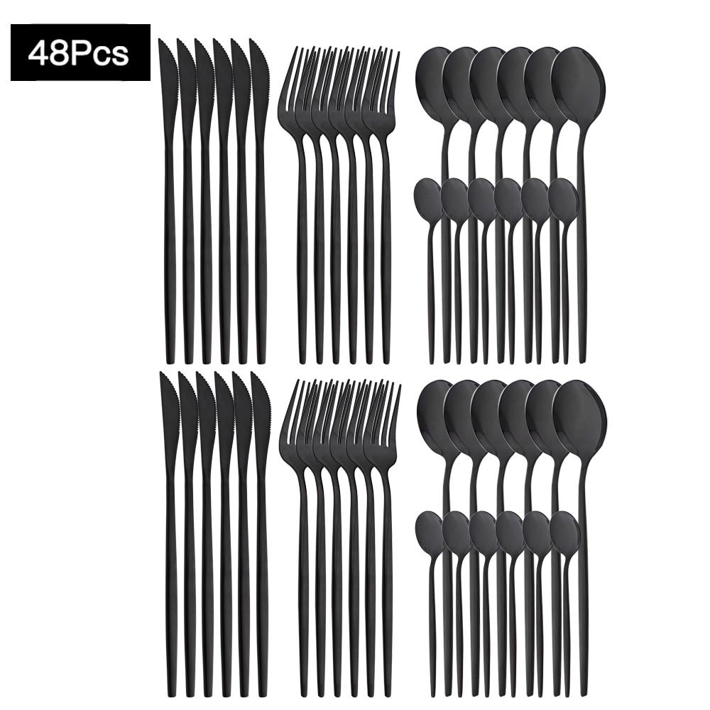 48Pcs Gold Mirror Polishing Cutlery Set Stainless Steel Dinnerware Tableware Knife Fork Spoon Coffee Spoon Flatware Home Party