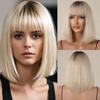 HAIRCUBE Ombre Blonde Bob Human Hairs Wig for Women Straight Short Machine Made Human Hair Wigs with Bangs Natural 10inch Wig Daily Use