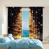 2Pcs Golden Christmas Tree Print Curtains Rod Hole Design For Easy Hanging Perfect For Living Room Bedroom Office Polyester Home