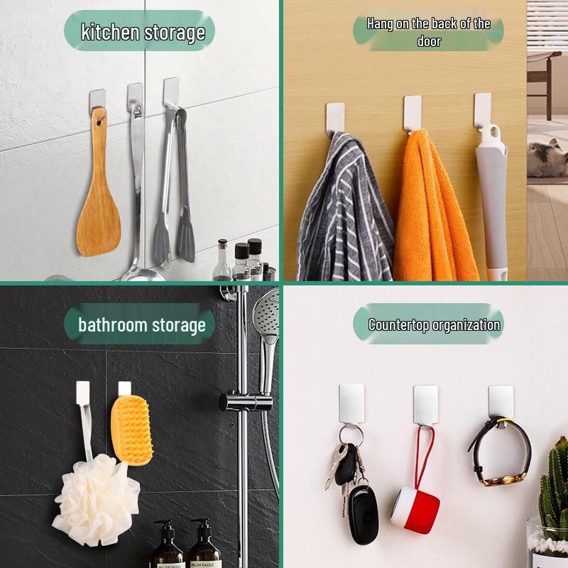 Stainless Steel Adhesive Wall Hook for Clothes, Coats, and Hats - No-Punch Installation, Ideal for Kitchen and Bathroom.