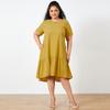 Женское повседневное однотонное платье с коротким рукавом и круглым вырезом
