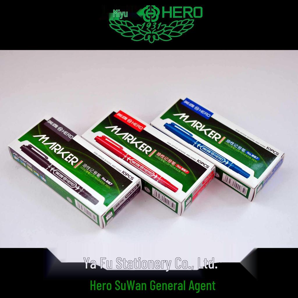 Двусторонние маркеры на масляной основе Hero 887 - Прочные Черный, Красный, Синий, Упаковка - Полная Коробка, Специальное Предложение
