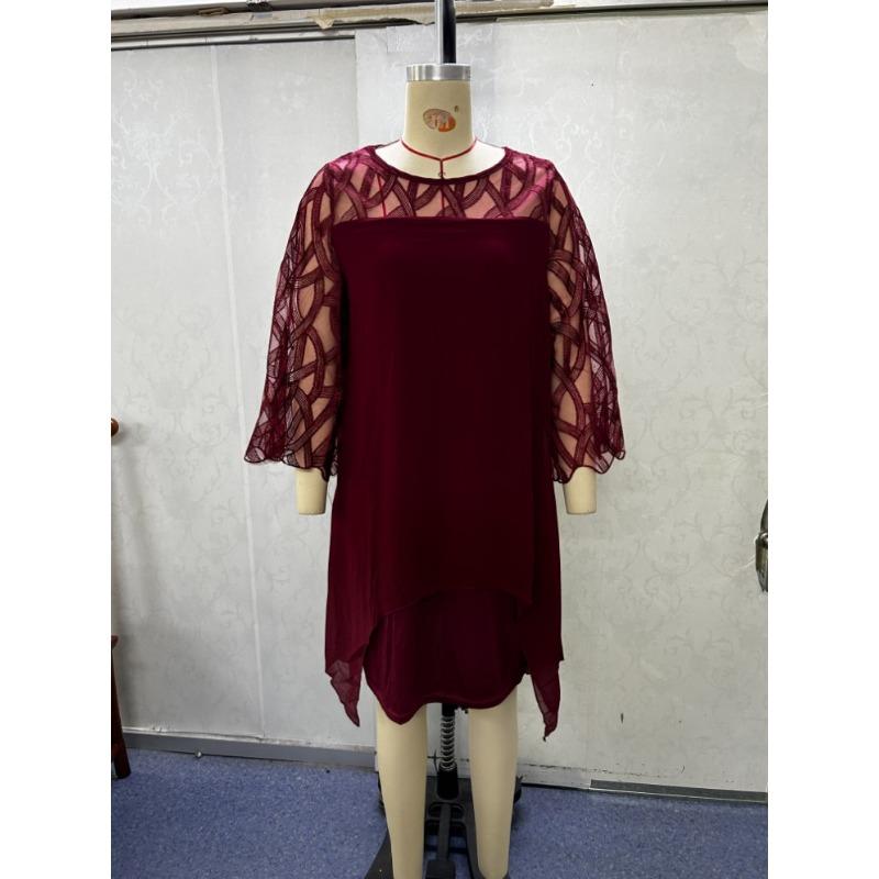 Женское кружевное платье с рукавами 7/10 и неровным подолом из шифона