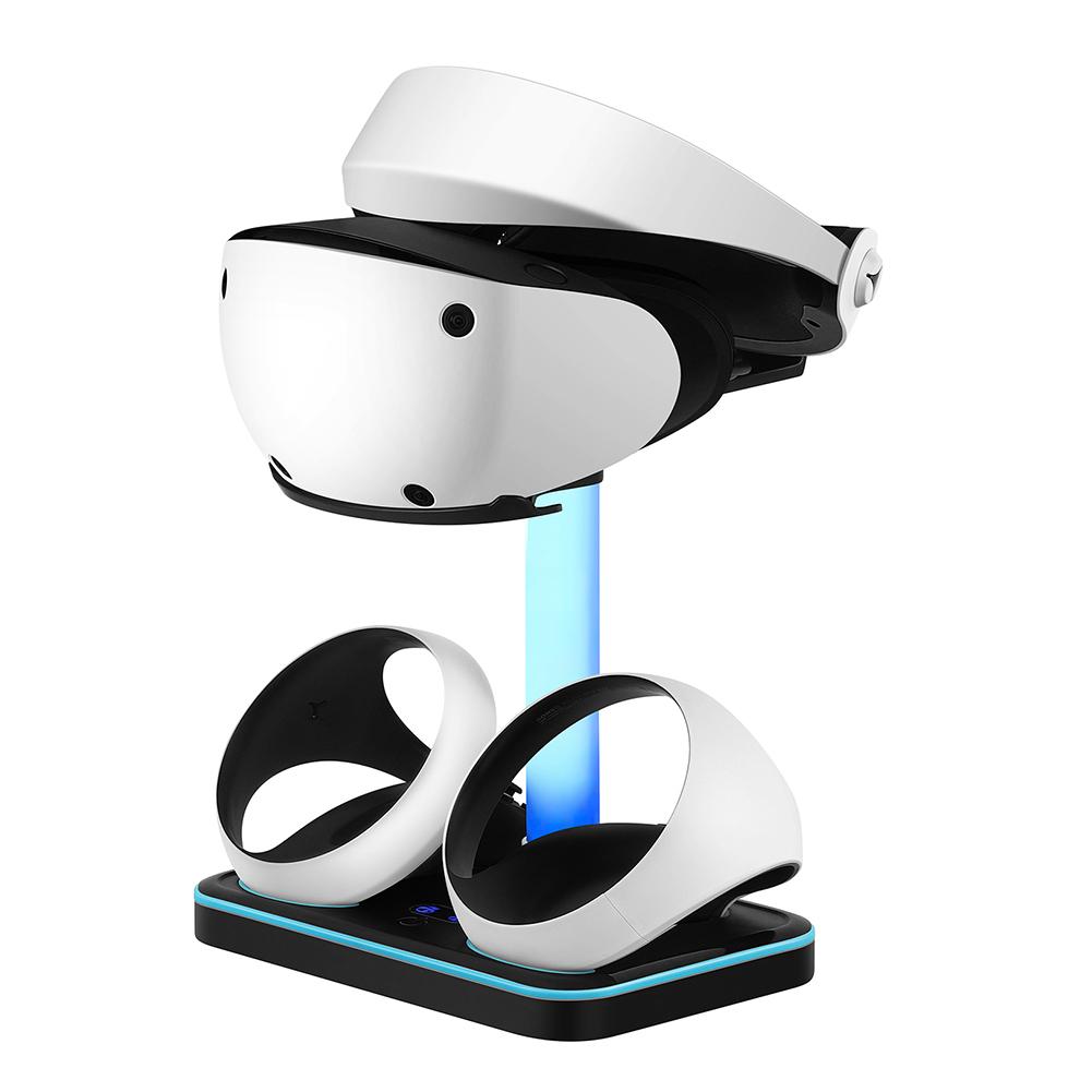 Зарядная станция для игрового контроллера, красочная RGB-подсветка, док-станция для зарядки, подставка для хранения, аксессуары для очков и гарнитуры для PS VR2 Joypad