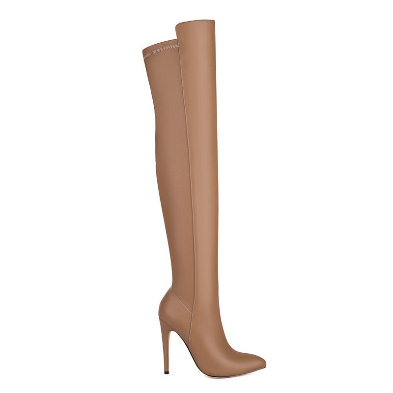 Women's High-heeled Boots Sexy European and American Style Pointed Thin Heels Solid Color Large Size Knee Elastic Boots