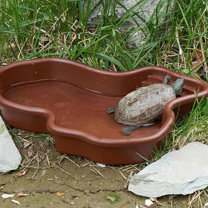 Turtle Pool Large Reptile Turtle Bathing Tub Feeding Bowl Lizards Habitat With Ramp Tortoise Feeder Bowl For Small Geckos Turtle