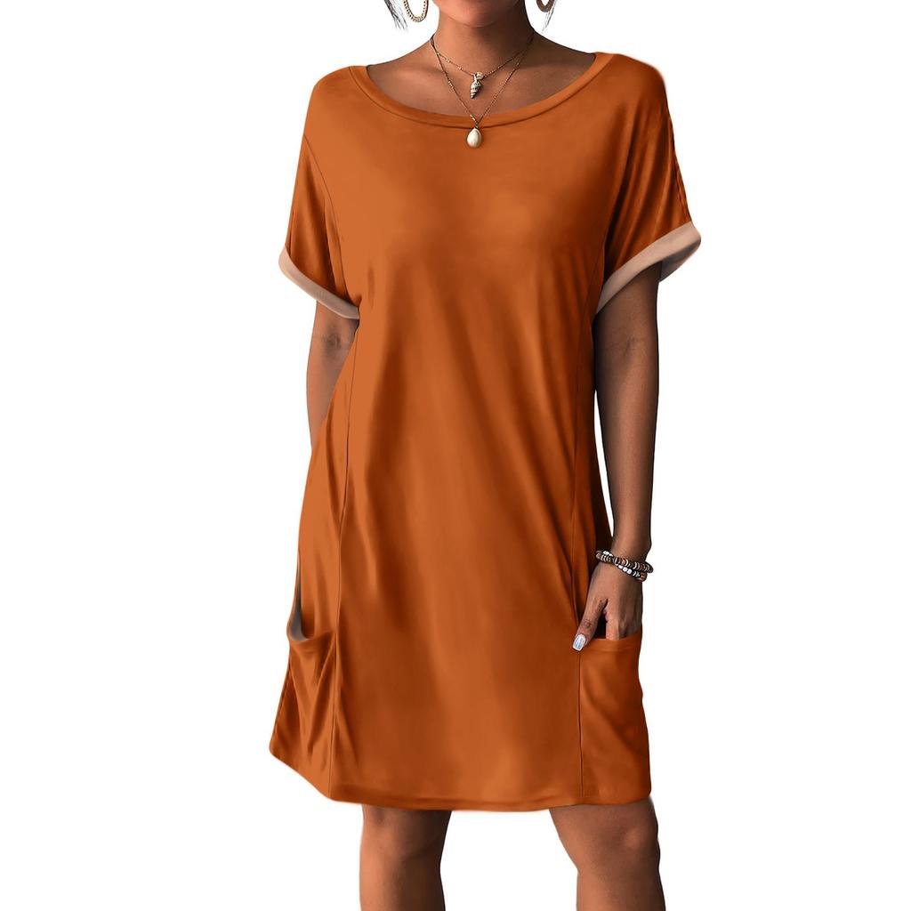 Женские платья Футболки Платья с карманами Однотонные повседневные пляжные платья