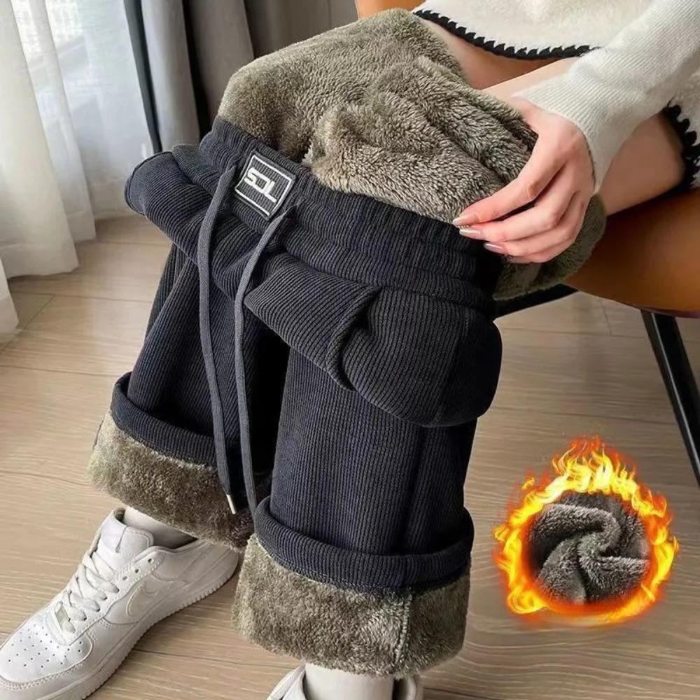 Super Thick Padded Thickened Wide-legged Trousers Women, Autumn and Winter Casual Loose Show High Straight Trousers