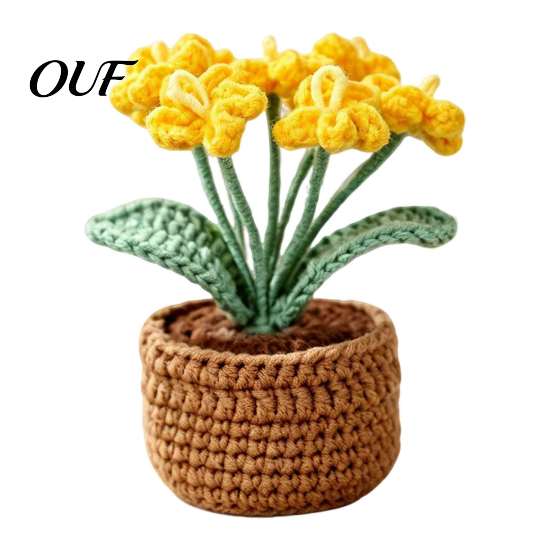 Handcrafted Flower for Home Decor Crocheted Potted Plant, Artificial Yarn Ornament, Vibrant Multi-color Healing Desktop Knitted Plant Car Dashboard