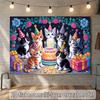 2D Cat Themed Happy Birthday Backdrop for Kids Birthday Party Decoration