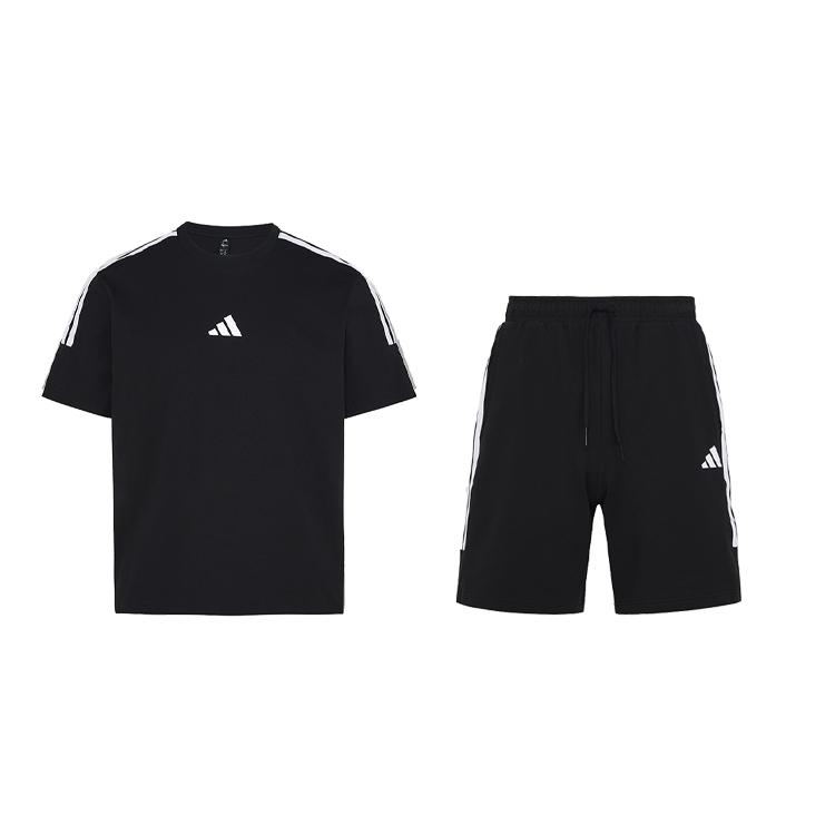 adidas Спортивный костюм U с круглым вырезом, пуловер, футболка с коротким рукавом и тремя полосками, удобные шорты со средней посадкой и шнурком, повседневный спортивный комплект KX0521