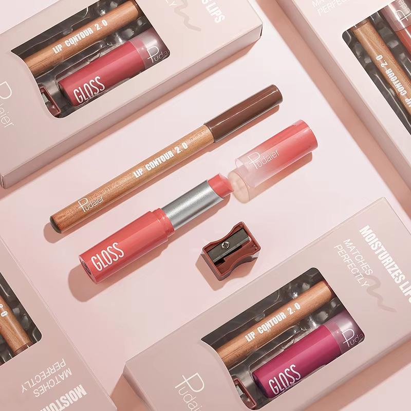 2 шт. набор помад-блесков для губ с эффектом водного света, с глянцевой блестящей желейной помадой и матовой подводкой для губ, контурный макияж