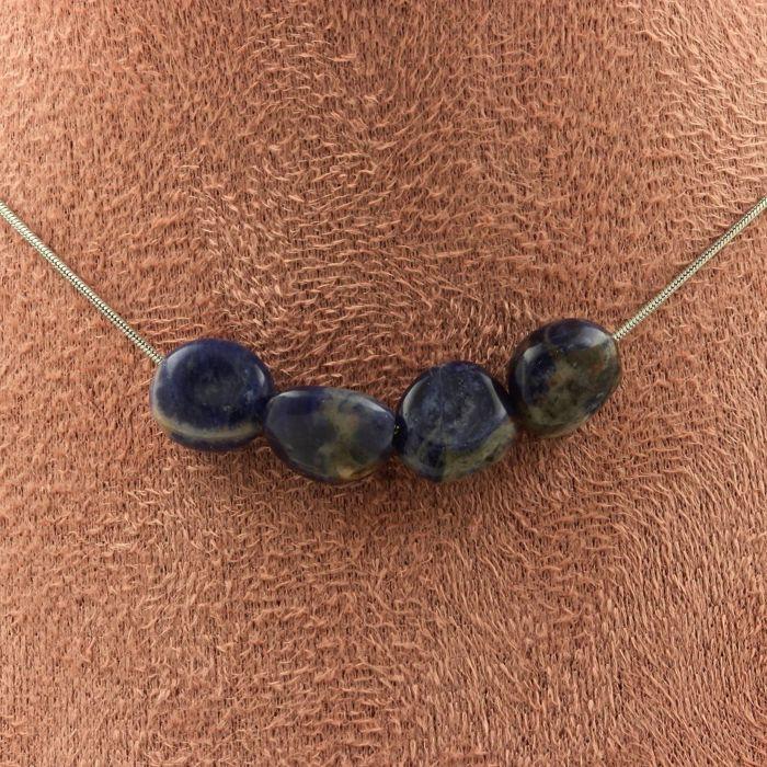 Stones and Minerals. Necklace 4 Beads Sodalite from Brazil Stainless Steel Chain Necklace for Women, Men. Customizable Size.