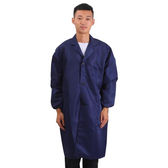 Женское и мужское рабочее пальто с лацканами, длинными рукавами, эластичными манжетами, однотонная моющаяся рабочая куртка с карманом, однобортная верхняя одежда средней длины