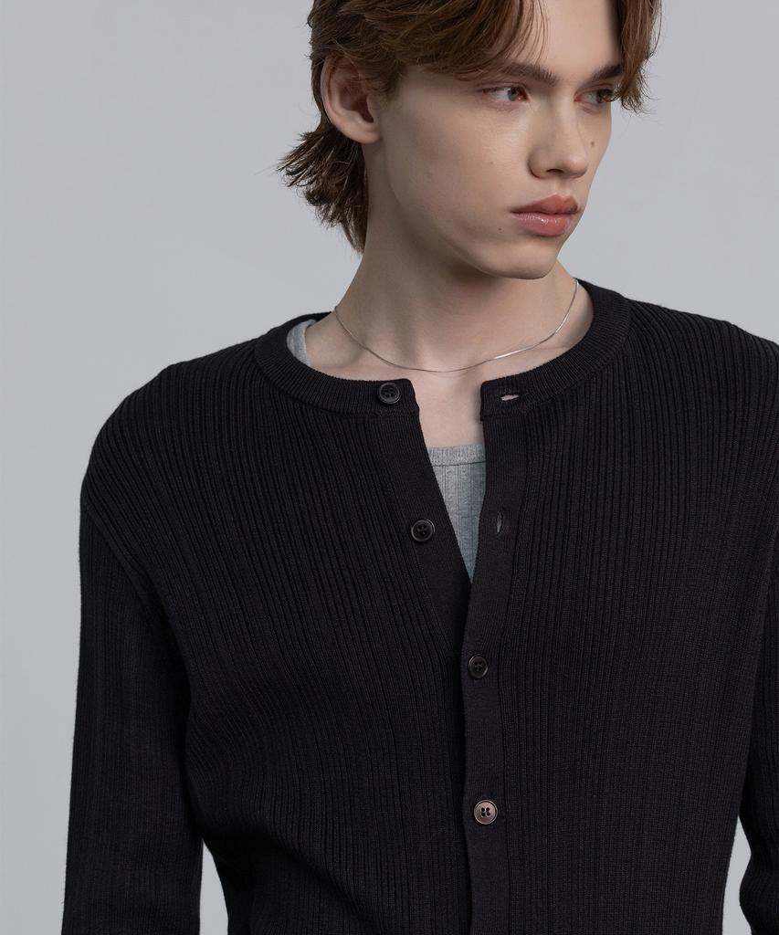 DECOROSO Mix Ribbed Round Cardigan [Black]