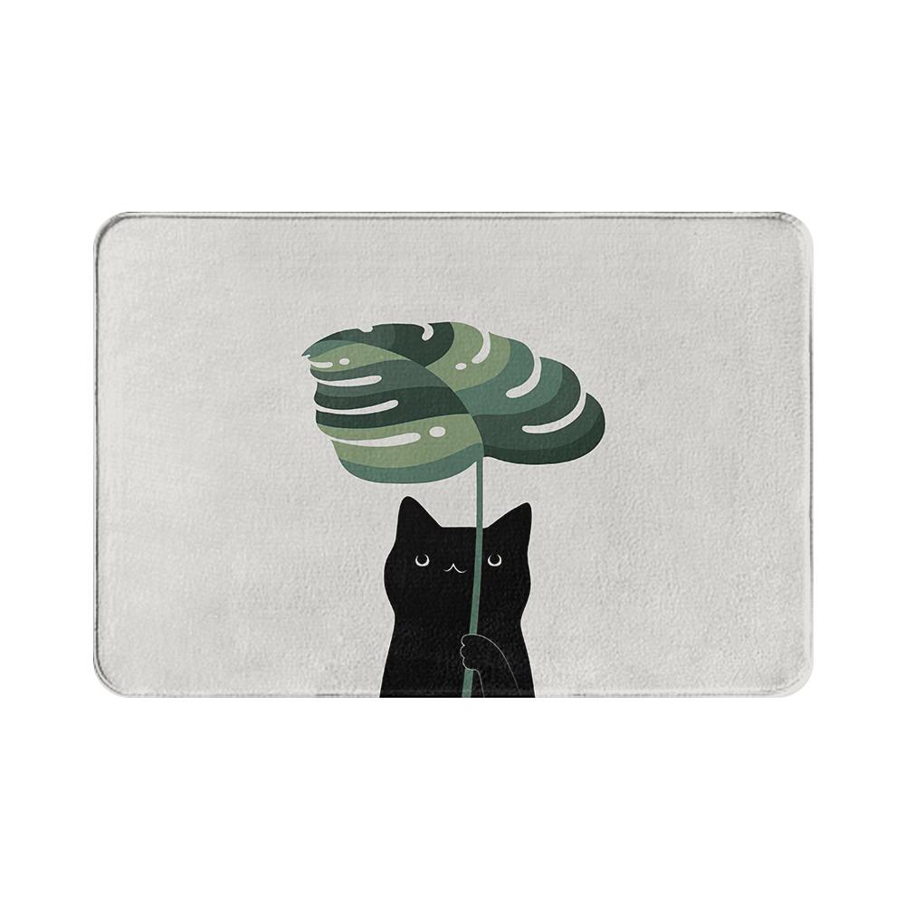 The cat Green Leaves Floor Mats Bathroom Non-Slip Mat Kitchen Living Room Bedroom Doormats Carpets Washable Home Decor