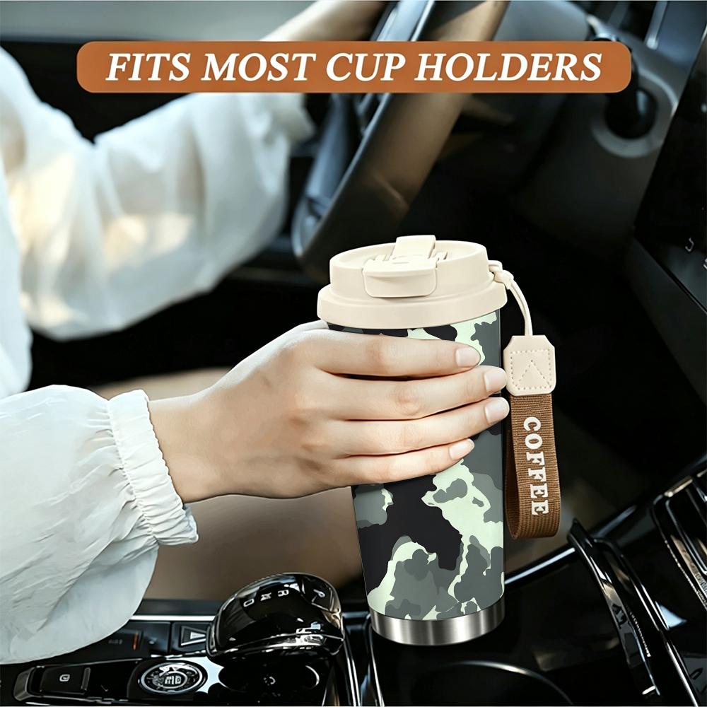 Grey Camouflage Print Stainless Steel Insulated Coffee Tumbler, Vacuum Thermal Cup for Commuting, Travel, Office and Outdoor Sports