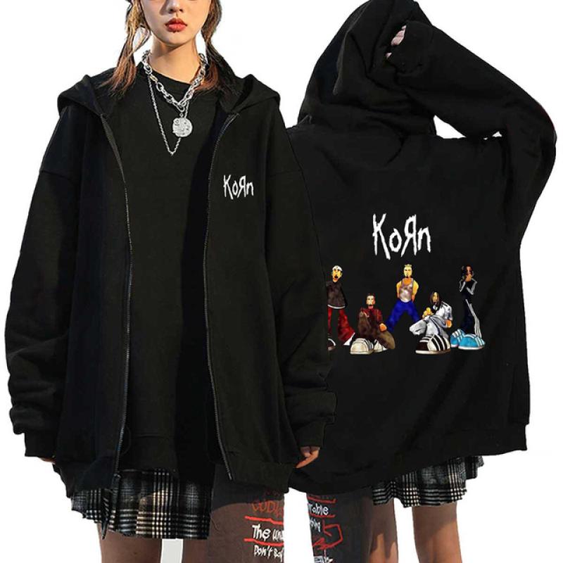 Толстовки на молнии с принтом Korn Rock Band Металлическая музыка Мужские куртки на молнии Уличная одежда в стиле хип-хоп Толстовки унисекс Y2K Кардиганы Пальто