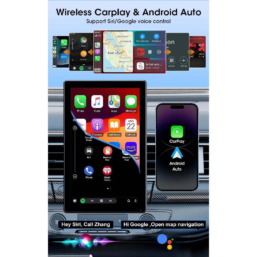 Jansite 9" Car Multimedia Player Carplay AI Voice Control IPS Screen GPS Navigation Bluetooth Support Horizontal/Vertical Screen