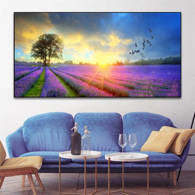 Landscape Lavender Field Sunset Flower Canvas Painting Nordic Posters and Prints Wall Art Picture Living Room Decor No Frame