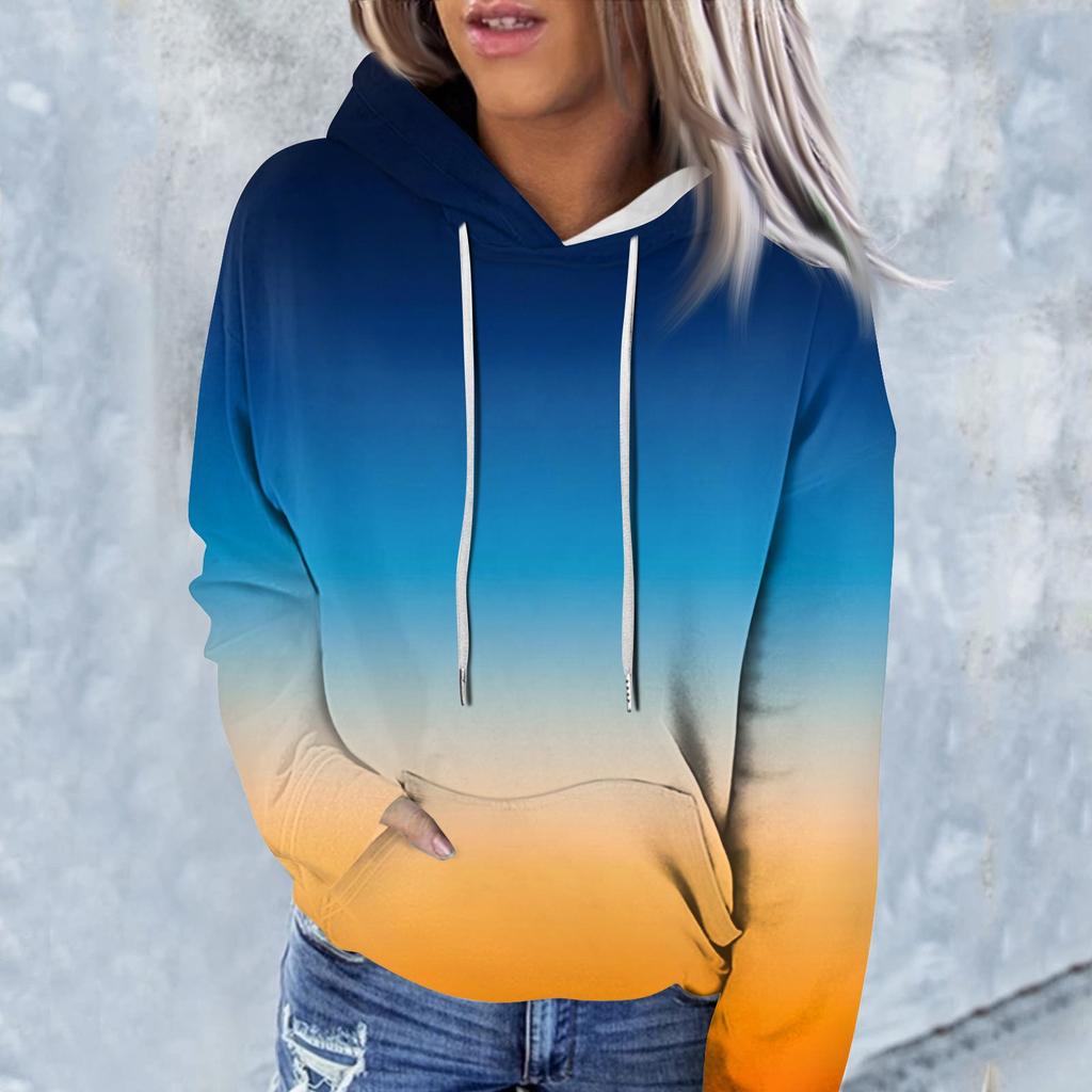 Женская модная повседневная толстовка с капюшоном и градиентным принтом с длинным рукавом