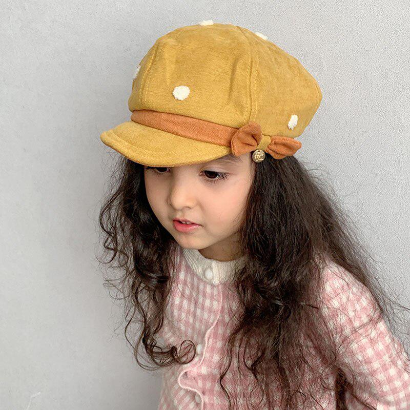 Children Dot Pattern Classic Retro Style Baby Cap Toddler Girl Autumn Bowknot Berets Hat