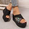 Patchwork Chunky Platform Slippers for Women Fashion Plaid Pattern Wedge Heel Sandals Woman Summer Thick Bottom Beach Sandalias