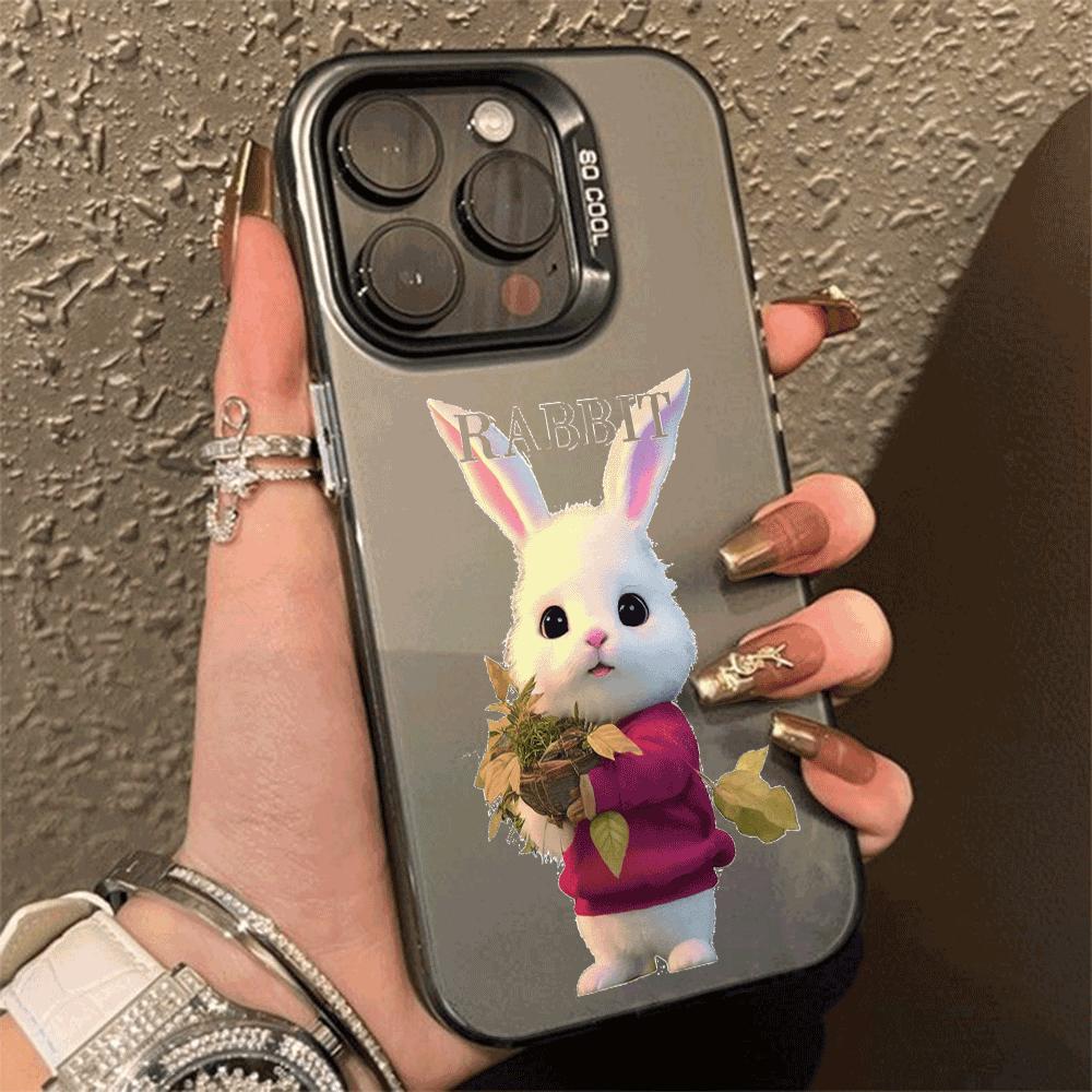 Cute Cartoon Rabbit Matte Hard Case for iPhone 16 15 14 13 12 11 Pro Max XS X XR Plus - Anti-Scratch, Shockproof, Stylish Gift