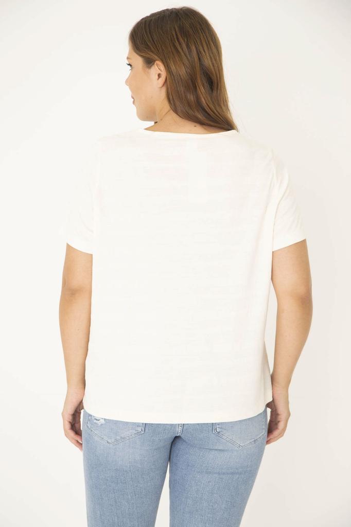 Женская блузка большого размера Желтая блузка больших размеров с круглым вырезом и узором