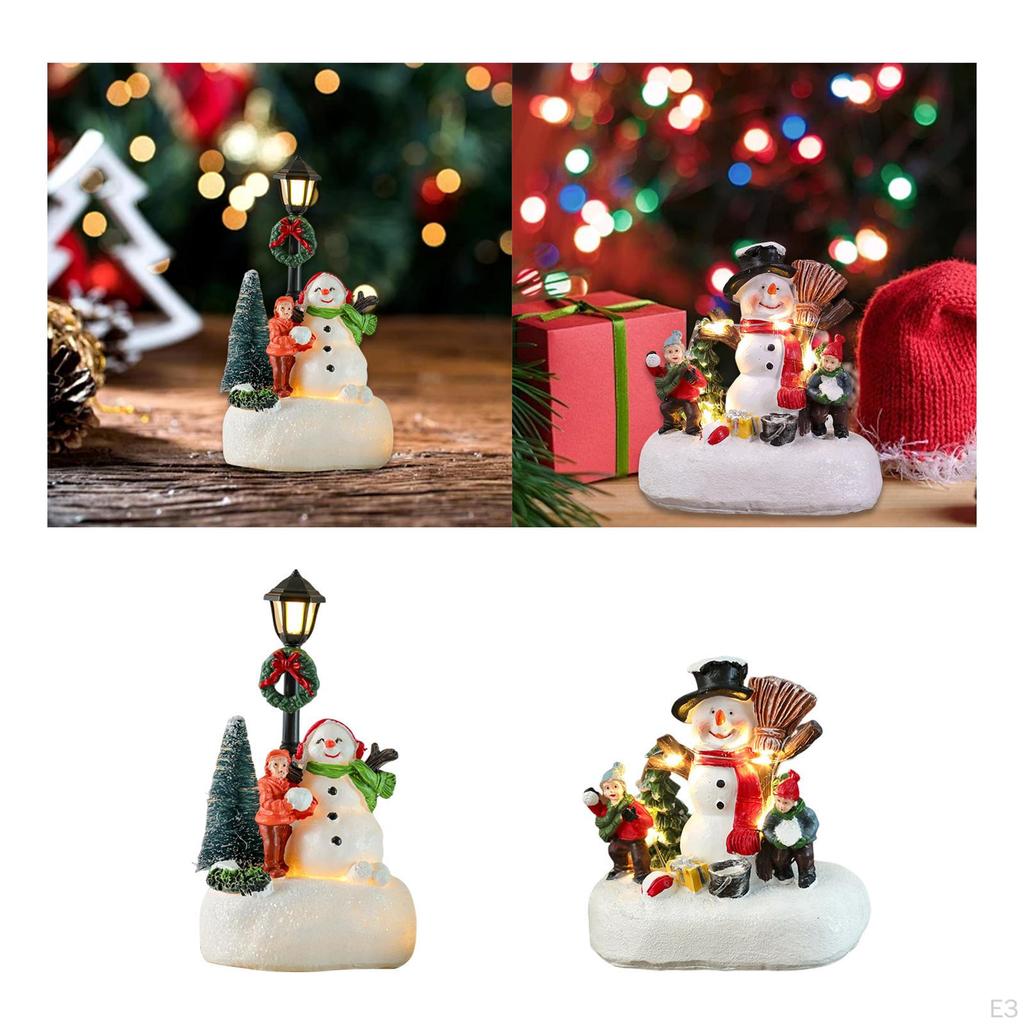 Christmas Figurine Scene Layout Craft Accessories Xmas Decor Lighted for Party Holiday Fireplace