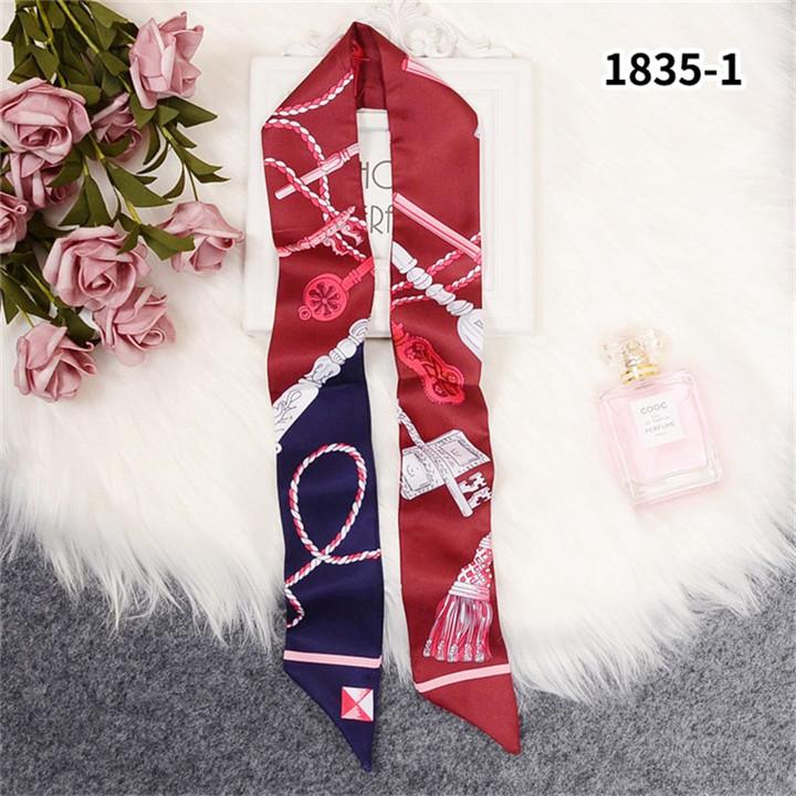 Key Chain Print Skinny Silk Scarf 2024 New Luxury Brand Bag Scarf For Women Head Scarf Long Handle Bag Scarves Wraps