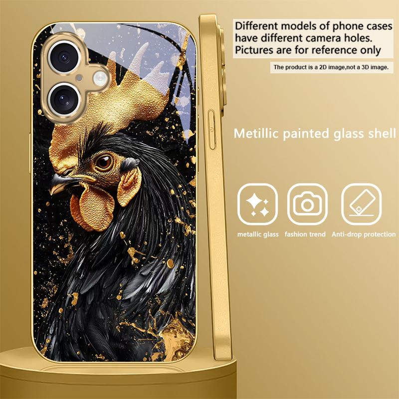 Смелый Золотой Петух Для IPhone 17Pro Max 16 17 Pro 15 Pro 14 13 Plus 12 Mini 11Pro Max XR 16E 17 Air Золотой стеклянный чехол для телефона