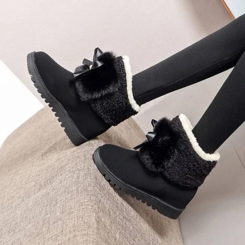 Женские зимние ботинки, ботильоны для женщин, элегантные, на среднем каблуке, ботильоны с лентами и бантом, коричневые, по акции, мода 2024, мех 39