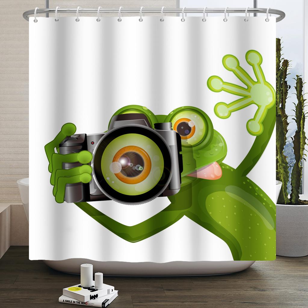 Funny Frog Shower Curtain for Bathroom Mushroom Butterfly Floral Green Plant Cartoon Animal Waterproof Polyester Shower Curtain