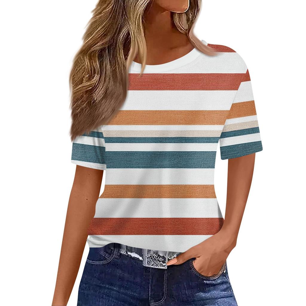 Women's Fashionable Casual Short Sleeve Print Round Neck Pullover Top