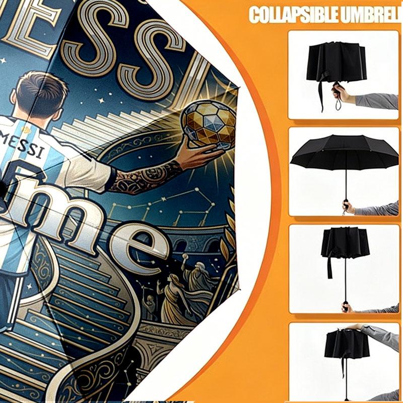 Custom Name Personalized Lionel Messi Print Umbrella, Auto Open Close, 8‑Rib Sturdy Frame, Commute Camping Hiking Use, Birthday Gift