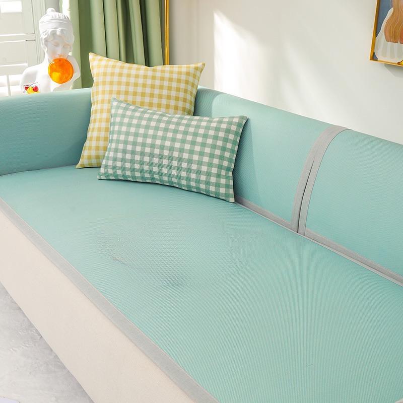 Fresh Plaid Summer Ice Silk Rattan Sofa Seat Cushion for Summer Summer Universal Non-Slip Cover Cloth