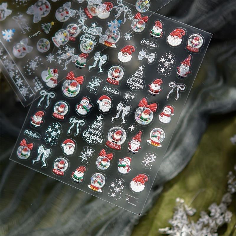 Милые наклейки для нейл-арта с принтом Санта-Клауса, рождественской елки, снеговика, снежинки и банта - Сладкие маникюрные наклейки для декора ногтей, подарок